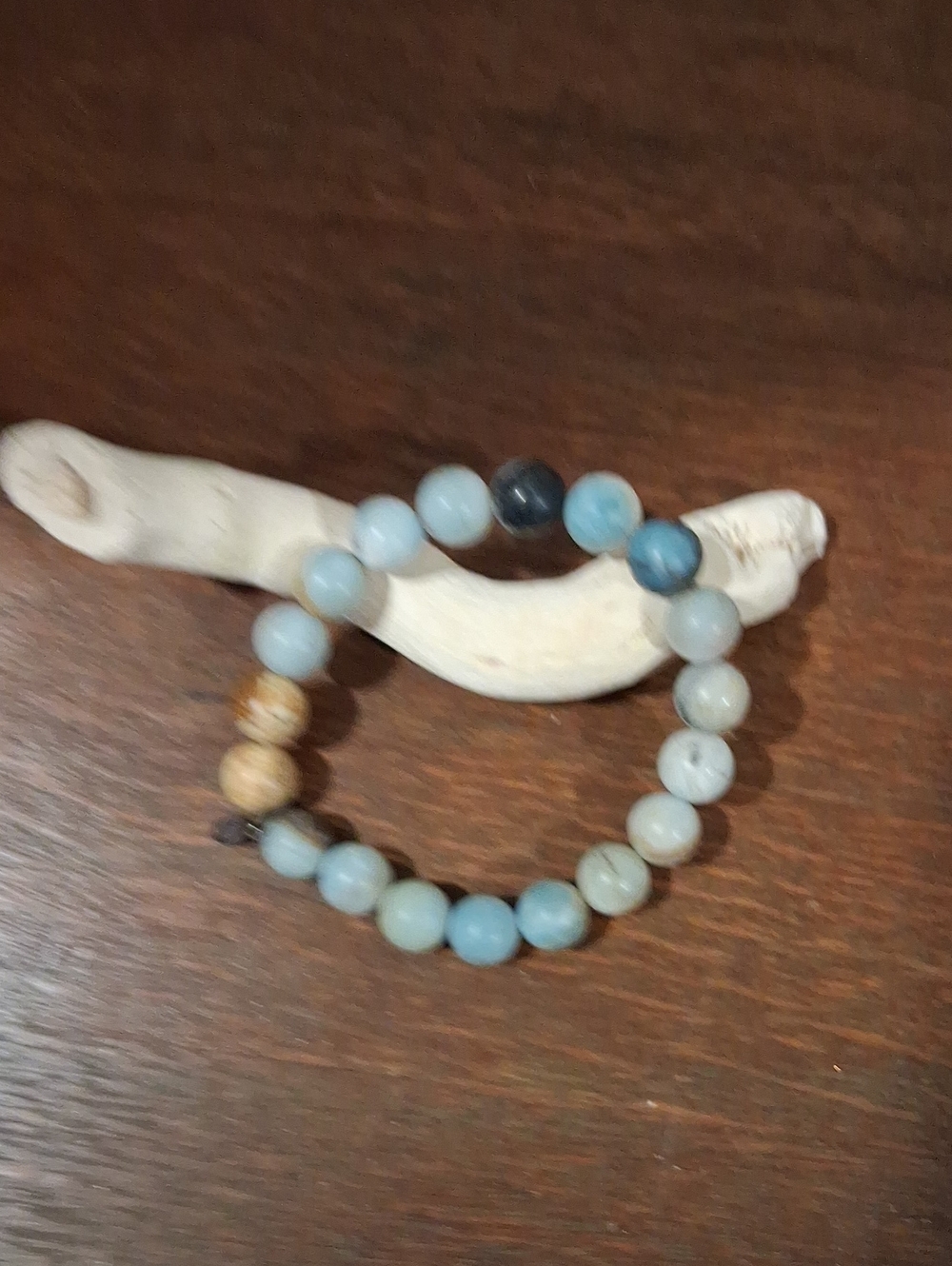 Natural Amazonite Beaded Stretch Bracelet - Light Blue Very Good Condition Read
